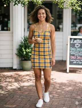 Yellow Plaid Bodycon Camisole Mini Dress
